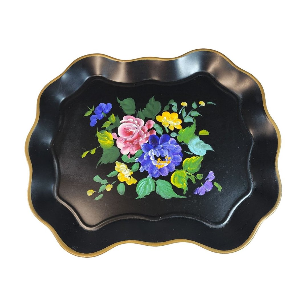 Nashco Hand Painted Serving Tray Flower Pattern
